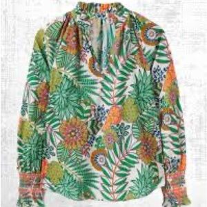 Boden Green and Orange Tropical Print Blouse